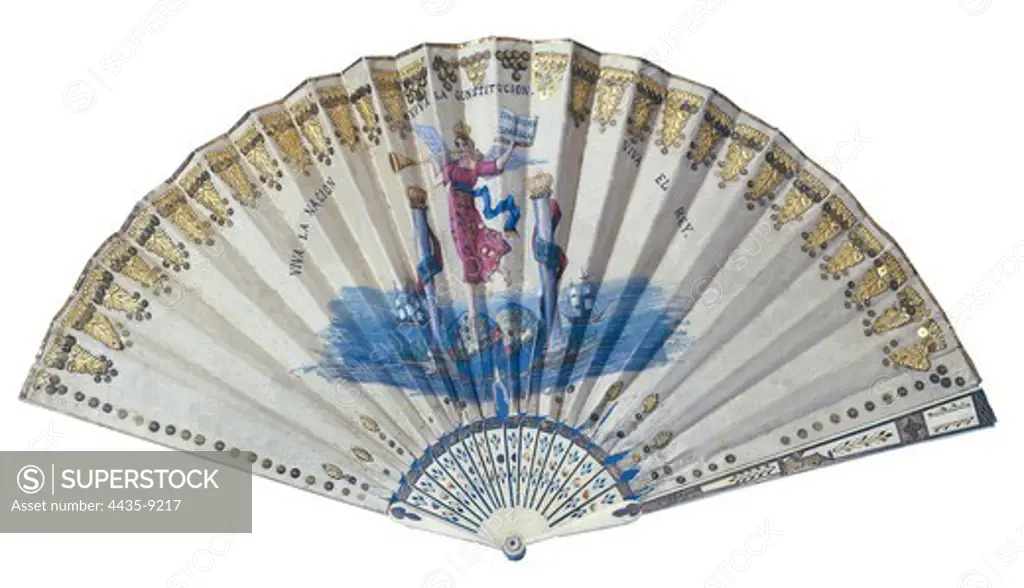 Spain (1810-1814). Càdiz Cortes. Fan decorated with an allegory of the Constitution. SPAIN. CATALONIA. Barcelona. Textile and Clothing Museum.