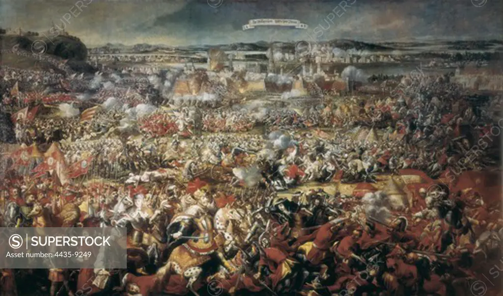 Siege of Vienna by Turks (1683). Battle of Kahlenberg, in which the European army, under the command of Polish king Jan Sobiesky, defeated the Ottomans. Oil on canvas. AUSTRIA. VIENNA. Vienna. Historical Museum of the City of Vienna.