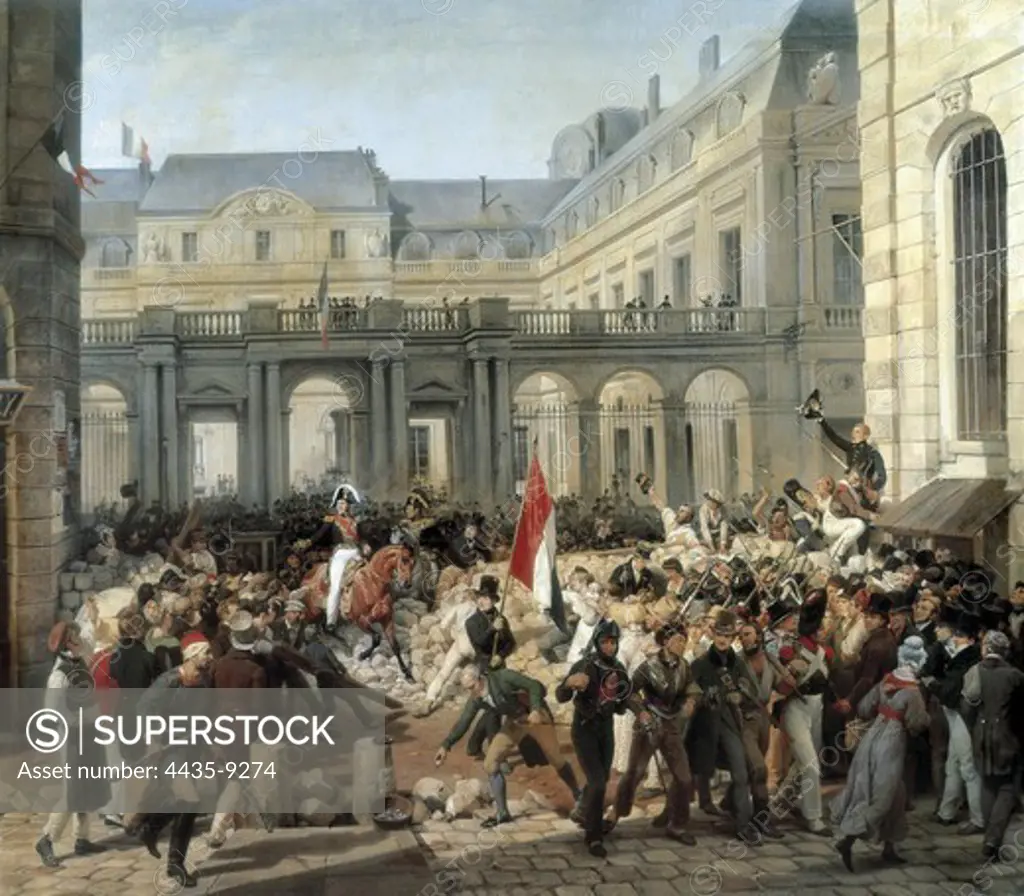 VERNET, Emil-Jean-Horace (1789-1863). Duke of Orleans leaves the Royal Palace to go to the Hotel de Ville. 31th of July, 1830. Episode of the July Revolution in Paris. Romanticism. Oil on canvas. FRANCE. LE-DE-FRANCE. YVELINES. Versailles. National Museum of Versailles.