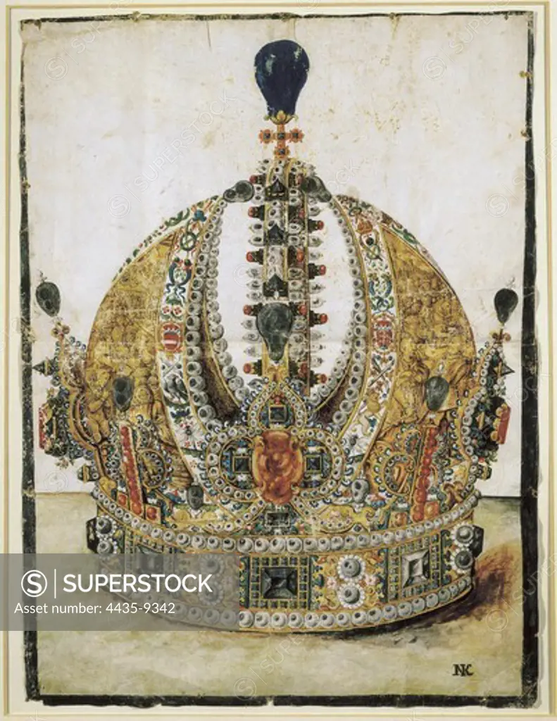 Holy Roman Empire (16th c.). Imperial crown of Rudolf II of Habsburg. CZECH Rep.. Prague. National Library of the Czech Republic.