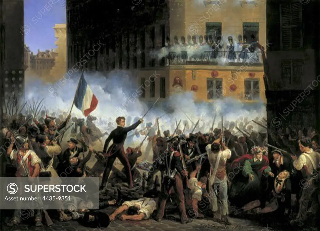 LECOMTE, Hippolyte (1781-1857). Fight at Rohan street, 29th July 1830. 1831. Scene of the July Revolution in Paris (1830). Oil on canvas. FRANCE. LE-DE-FRANCE. Paris. Mus_e Carnavalet (Carnavalet Museum).