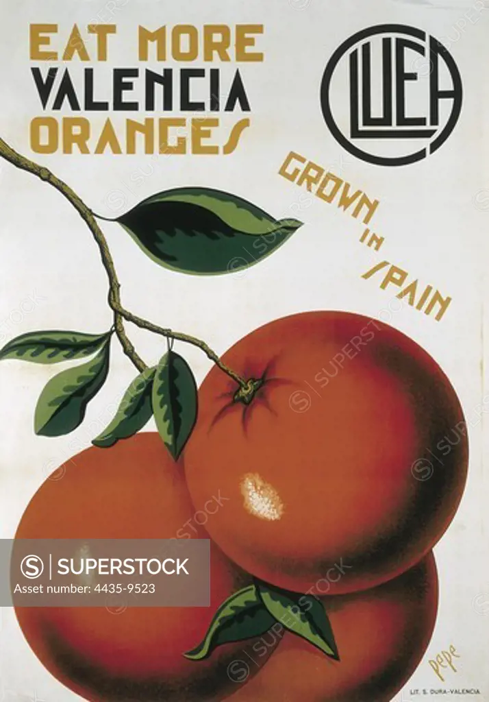 Spanish Civil War (1936-1939). 'Eat More Valencia Oranges'. Poster.