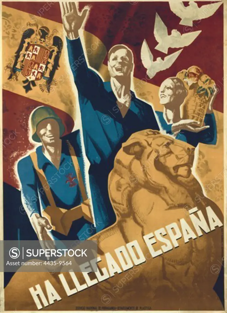 Spain. Civil War. 'Ha llegado Espa-a' (Spain has Arrived). Poster of the National side.