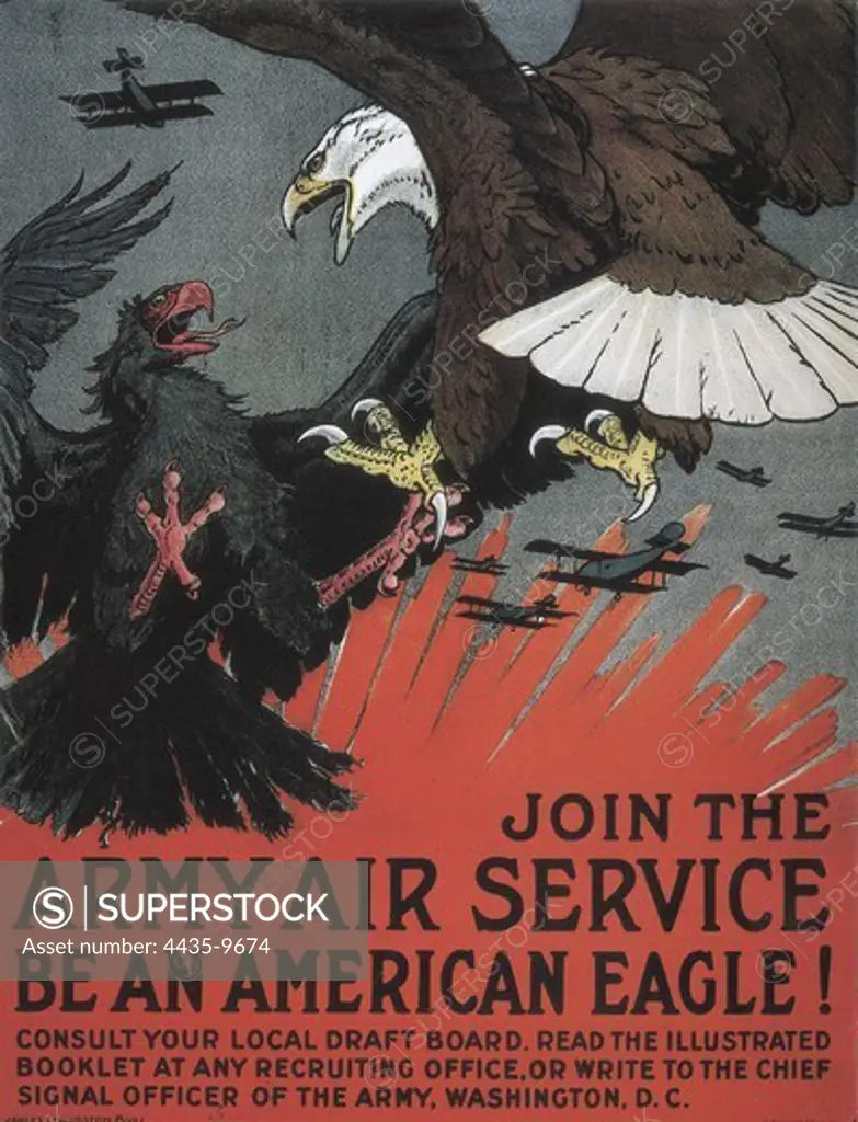 First World War (1917). Poster of the Army Air Service, by Ch. L. Bull (1917). Drawing.