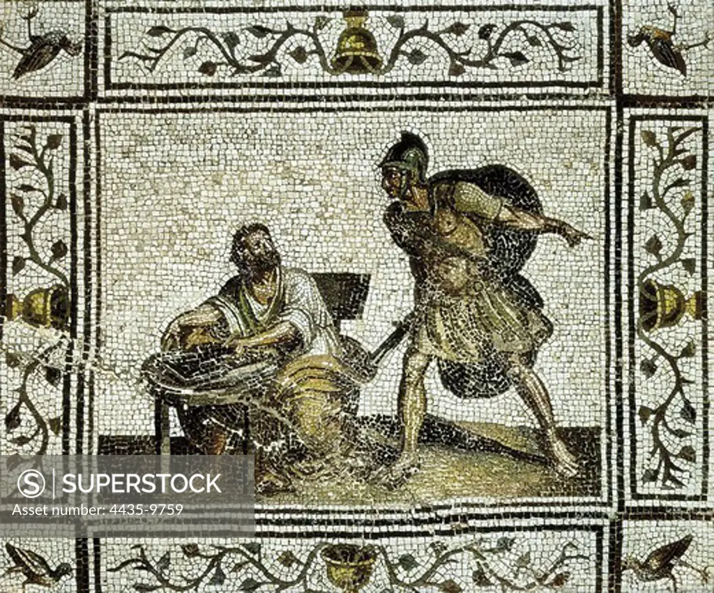 The Death of Archimedes. Roman art. Mosaic. GERMANY. BERLIN. Berlin. Staatliche Museen (State Museums).