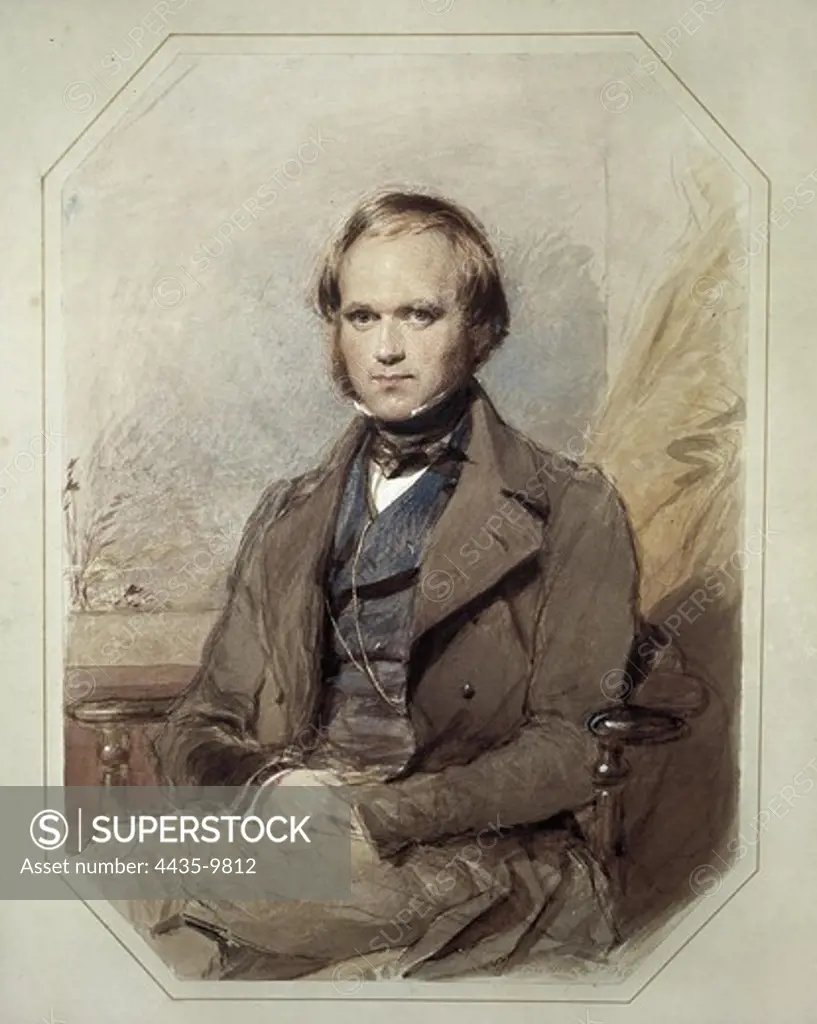 DARWIN, Charles Robert (1809-1882). British naturalist, author of the theory of evolution by natural selection. Litography. UNITED KINGDOM. ENGLAND. Down House.