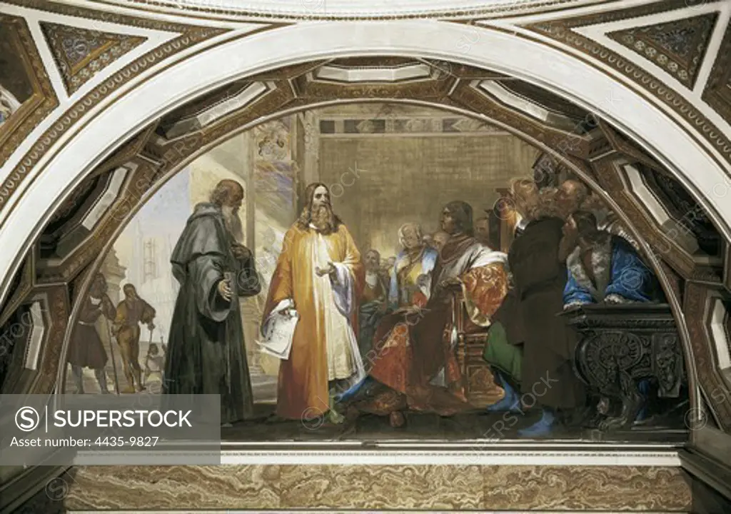 CIANFANELLI, Nicola (1793-1848). Leonardo da Vinci in the Company of Lodovico Sforza. Fresco. ITALY. TUSCANY. Florence. Galileo's Tribune.