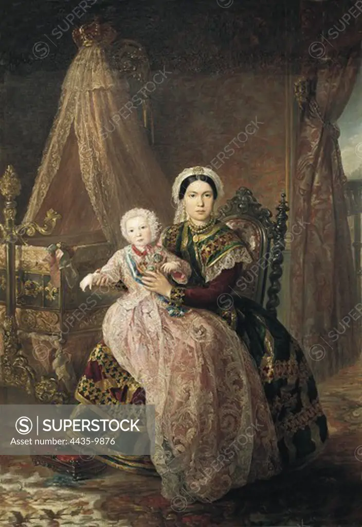LOPEZ PIQUER, Bernardo (1800-1874). Alfonso XII as a child and his mistress. 1858. Oil on canvas.