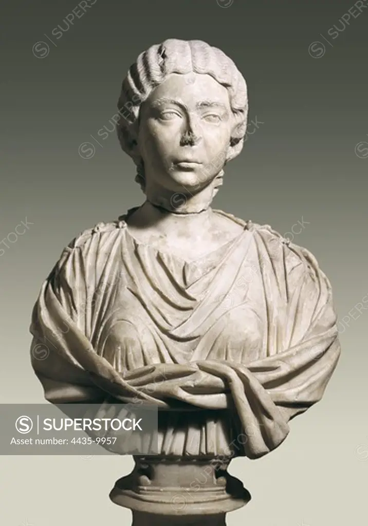 FAUSTINA, Annia Galeria (125-175). Roman empress, married to Marcus Aurelius. Roman art. Early Empire. Sculpture. SPAIN. CATALONIA. Barcelona. Barcelona City History Museum.