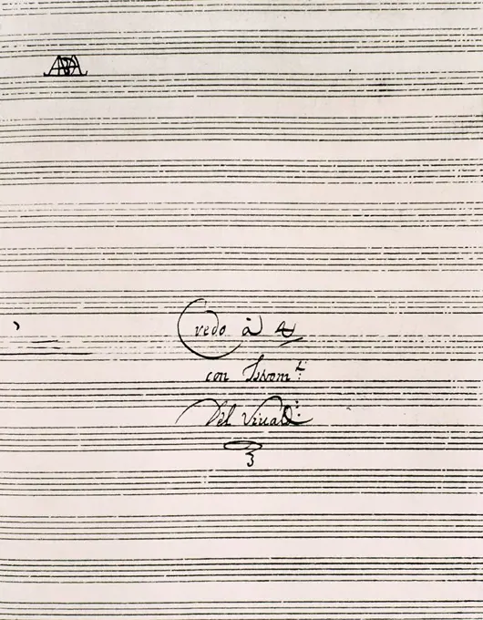 Vivaldi, Antonio (1678-1741). Stave with Vivaldi's autograph.