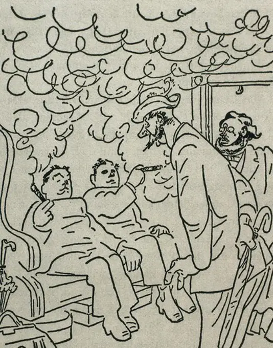 Illustration by Olaf Gulbransson for the work 'Lausbubengeschichten' (Brat stories) by Ludwig Thoma. Engraving.