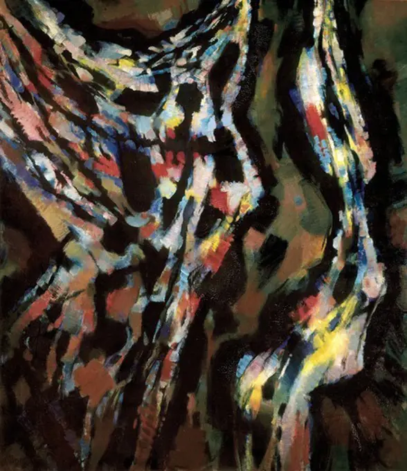 MANESSIER, Alfred (1911-1993). The darkness. 1962. Expressionism. Abstract expressionism. Oil on wood. FRANCE. LE-DE-FRANCE. Paris. Centre national d'art et de culture Georges Pompidou (Georges Pompidou National Art and Culture Centre).