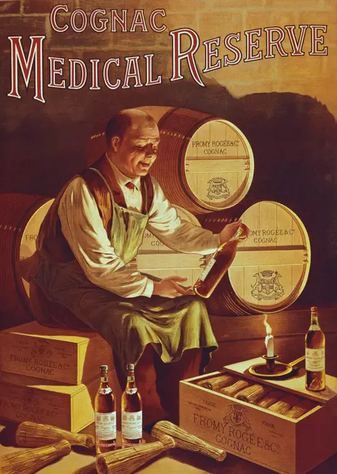 'Medical Reserve Cognac'. Advertisement poster of brandy 'Fromy RogŽe and Co.'. Litography.