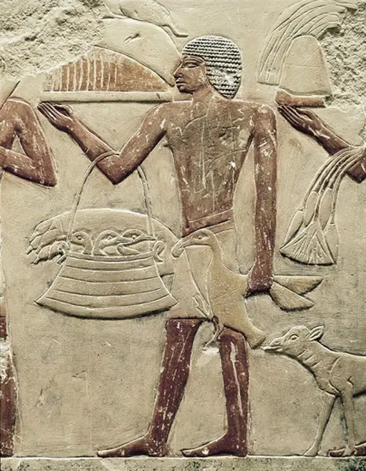 Mastaba of Princess Idut. 24th c. BC. EGYPT. Saqqara. Offerings bearer. Egyptian art. Old Kingdom. Relief.