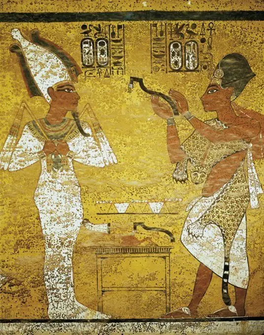 Tomb of Tutankhamun. s.XIV BC. EGYPT. Dayr al-Bahri. Valley of the Kings. Tomb of Tutankhamun. The Pharaoh anf his councillor Eye. Egyptian art. New Kingdom. Painting.