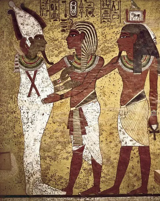 Tomb of Tutankhamun. s.XIV BC. The Pharaoh with Osiris. Egyptian art. New Kingdom. Painting.
