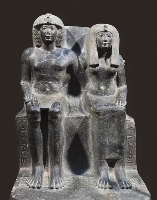 Tuthmosis IV and his mother Tiy. 1401 BC. Egyptian art. New Kingdom. Sculpture on rock. EGYPT. CAIRO. Cairo. Egyptian Museum. Proc: EGYPT. QUENA. Karnak.