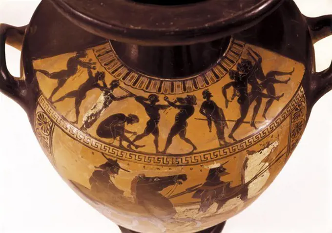 Palestra Scene. Black-figure hydria. Classical Greek art. Ceramics. VATICAN CITY. Vatican Museums.