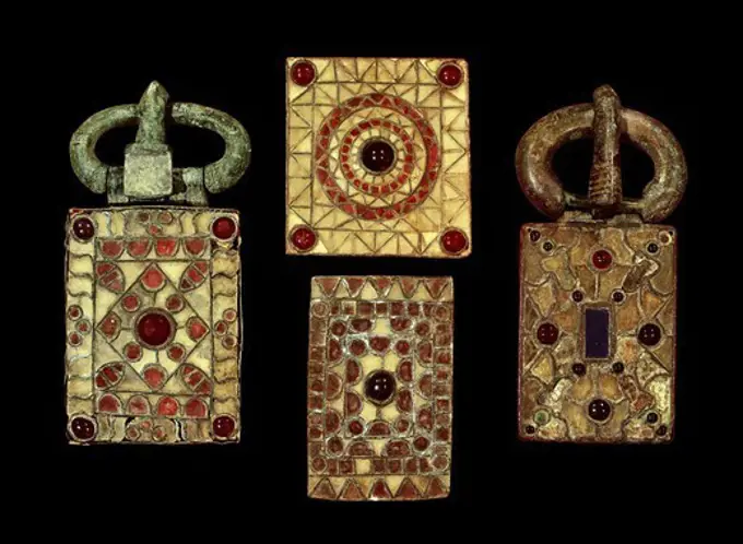 Buckles and buckle plaques (6th-7th c.). Visigothic art. Jewelry. SPAIN. CATALONIA. BARCELONA. Barcelona. Archaeology Museum of Catalonia. Proc: SPAIN. CASTILE AND LEON. SEGOVIA. SepÏlveda. DuratÑn. Necropolis.