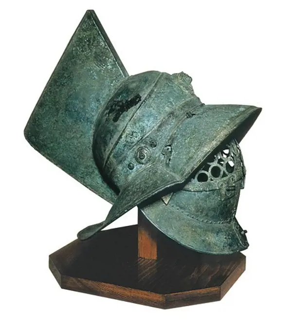 Bronze gladiator's helmet. 1st c. Roman art. Early Empire. UNITED KINGDOM. ENGLAND. London. The British Museum. Proc: ITALY. CAMPANIA. NAPLES. Pompeii.