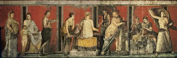 Initiation into the mysterious Dionysion cult. 1st c. BC. ITALY. Pompeii. Villa of Mysteries. Roman art. Early Empire. Fresco.