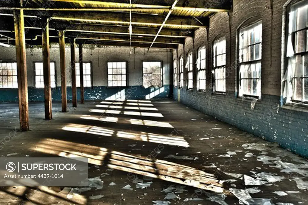 USA, Massachusetts, Montague, HDR Image of abandoned factory