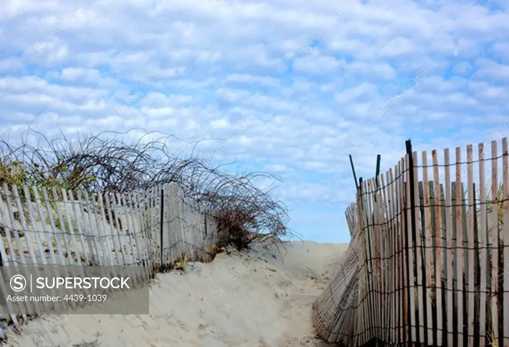 Wooden stick fence along the dunes, Westerly, Washington County, Rhode Island, USA