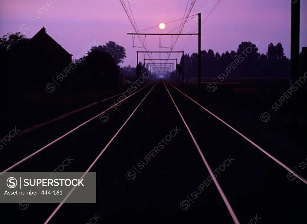 Railroad tracks at dusk, East Flanders, Belgium