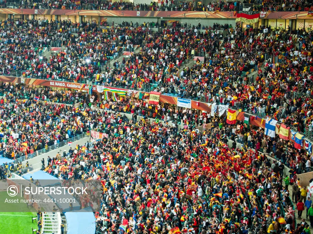 Crowd scene at a soccer match in the Moses Mabhida Stadium during the 2010 Soccer World Cup. Durban. KwaZulu Natal. South Africa