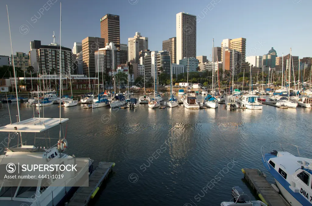 Small Craft Harbour with the city skyline in the background. Victoria Embankment. Durban. KwaZulu Natal. South Africa.