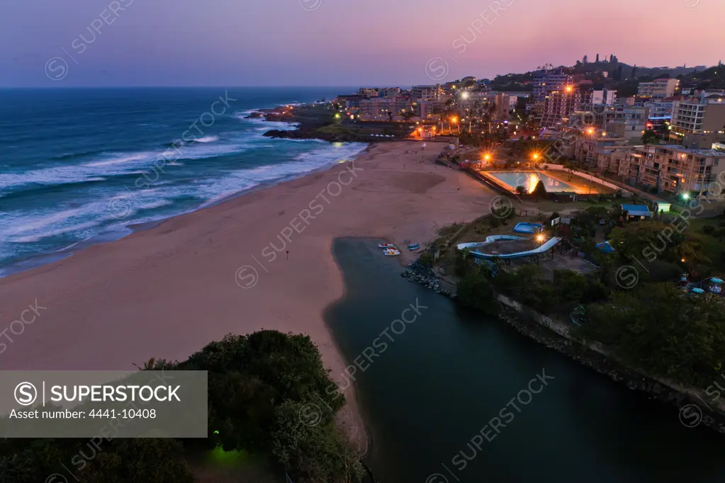 View of Margate and Margate Beach at sunset. KwaZulu Natal South Coast.Natal South Africa