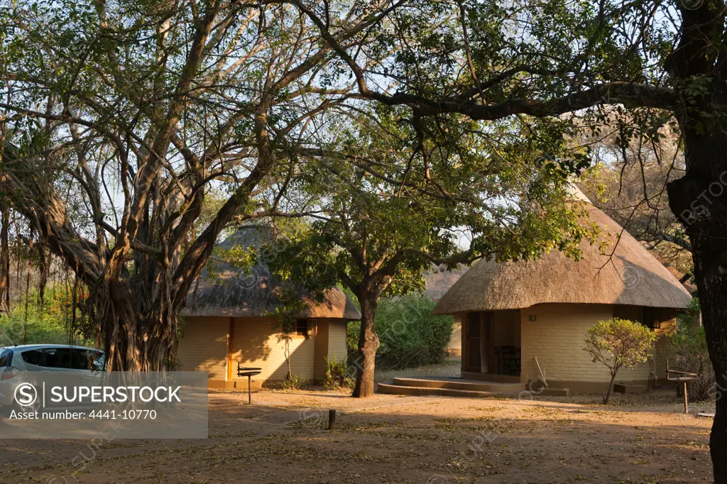 Huts, chalets or Bungalos at Skukuza Camp. Kruger National Park. Mpumalanga. South Africa. Skukuza is the main camp in the Kruger National Park.