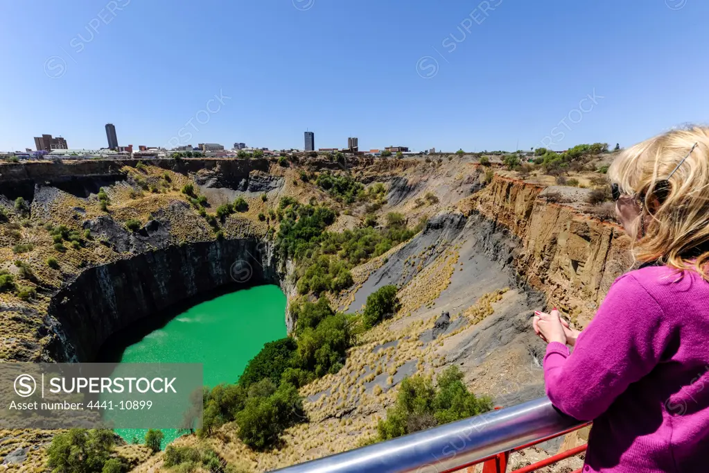 The Big Hole Museum. Kimberley Mine Museum,  the largest hand-dug excavation in the world - dug by picks, shovels, measuring 215 metres deep with a surface area of some 17 hectares and a perimeter of 1,6 km. Kimberley. Northern Cape. South Africa.