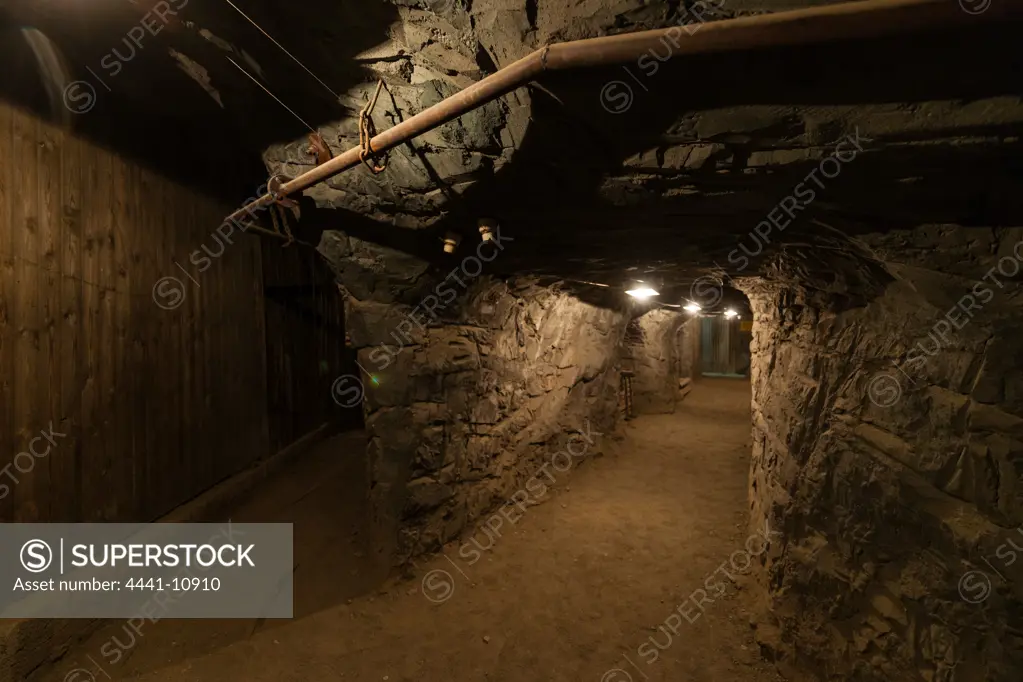 Underground at he Big Hole Museum. Kimberley Mine Museum, the largest hand-dug excavation in the world, dug by picks, shovels measuring 215 metres deep with a surface area of some 17 hectares and a perimeter of 1,6 km.  Kimberley. Northern Cape. South Africa.