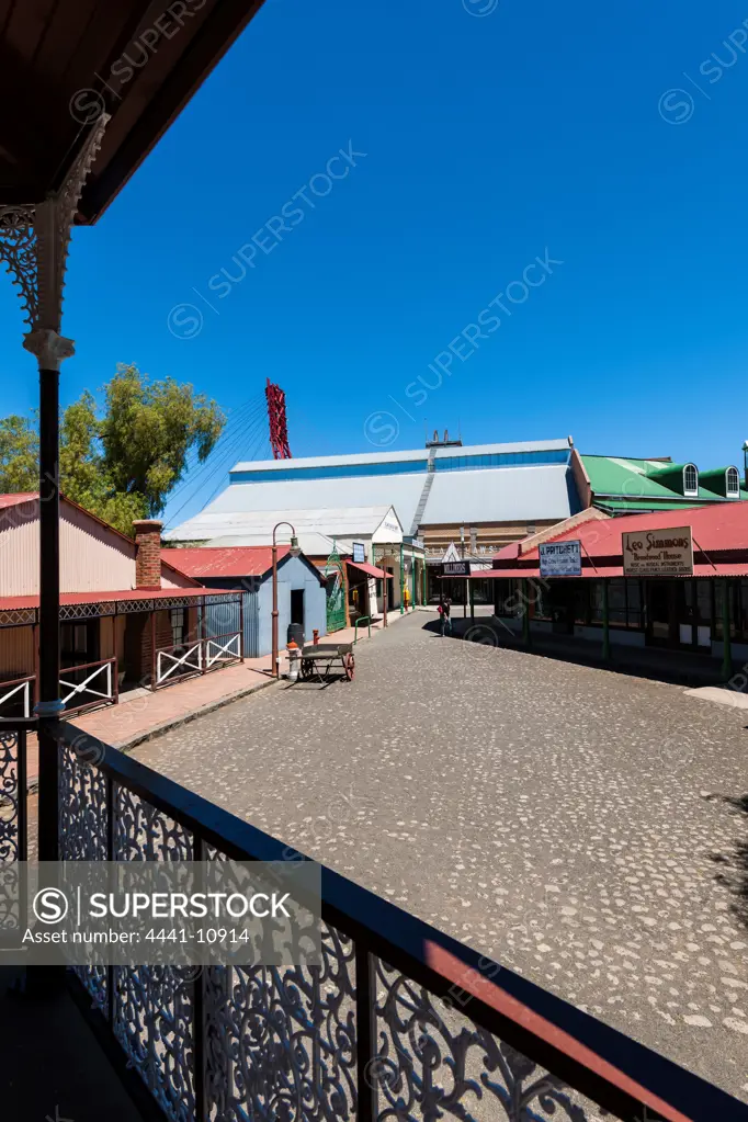 The old town at the Big Hole Museum. Kimberley Mine Museum, the largest hand-dug excavation in the world, dug by picks, shovels measuring 215 metres deep with a surface area of some 17 hectares and a perimeter of 1,6 km.Kimberley. Northern Cape. South Africa.