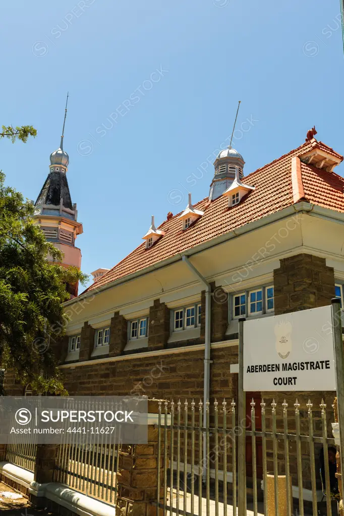 Aberdeen Magistrates Court and Post Office building with its very ornate roof complete with gargoyles. Eastern Cape. South Africa