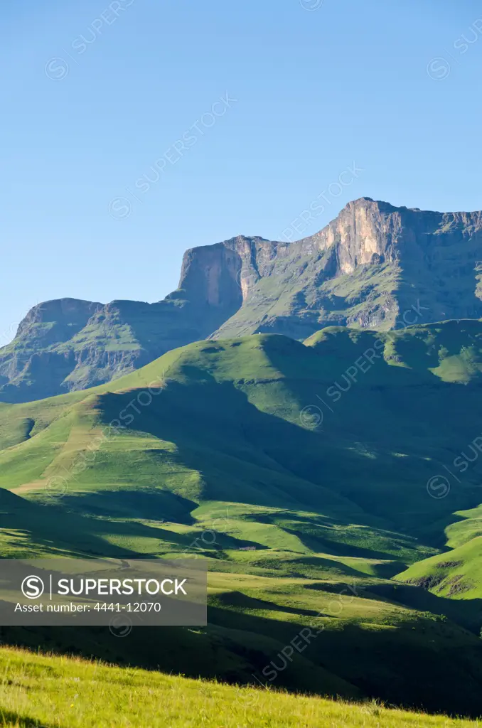 Drakensberg Scenery in the Cathedral Peak region of the Ukhahlamba Drakensberg Park. KwaZulu Natal. South Africa.