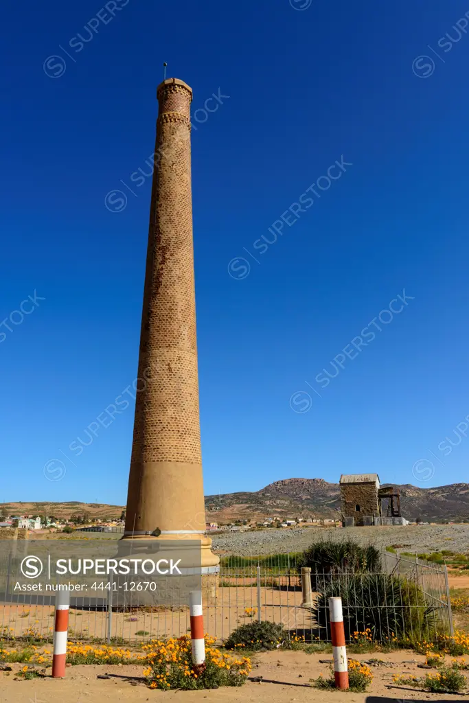 Smokestack erected in 1880 by the Cape Copper Company to fire the boilers that supplied steam for the adjacent Cornish Beam Pump. It was in use until 1929. Namaqualand. Okiep. Northern Cape. South Africa.