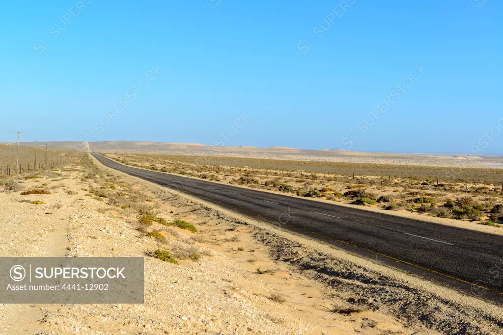Road from Port Nolloth near Alexander Bay. Namaqualand. Northern Cape. South Africa.