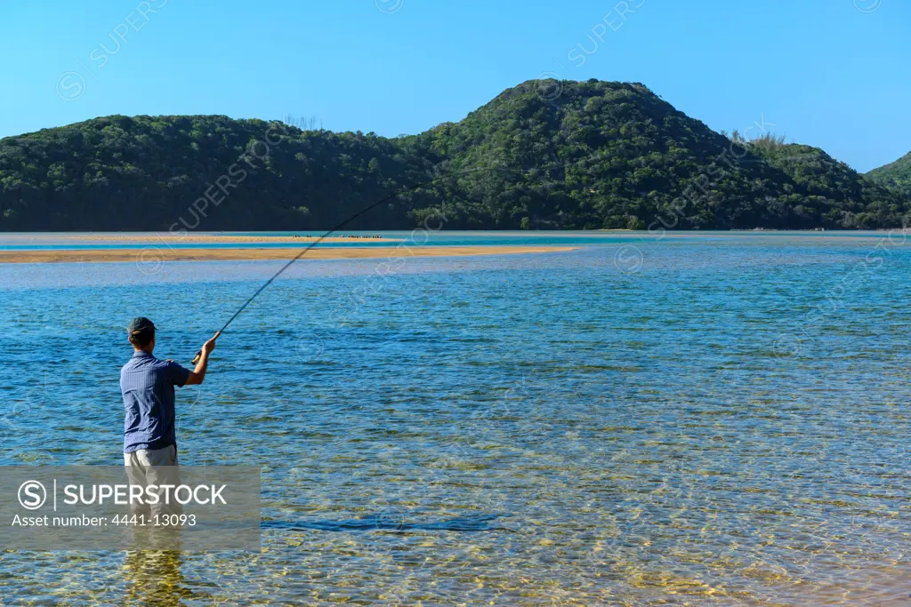 Tourist fly fishing at Kosi Bay. KwaZulu Natal. South Africa