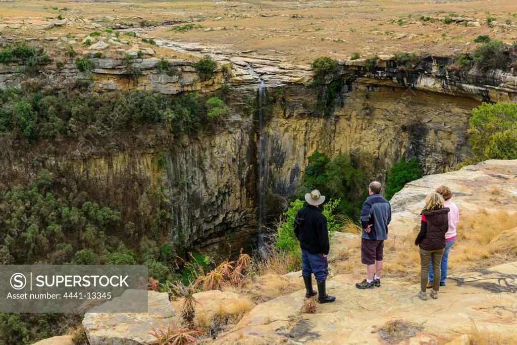 Tourists looking at the Mangeni Falls near Isandlwana. KwaZulu Natal. South Africa