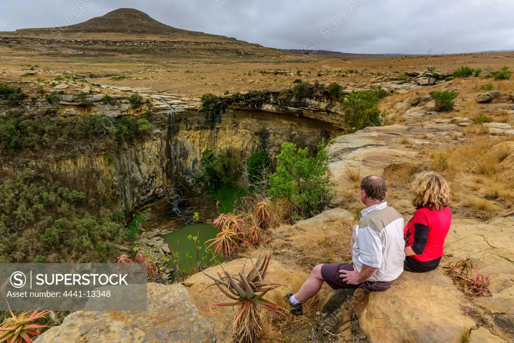 Tourists looking at the Mangeni Falls near Isandlwana. KwaZulu Natal. South Africa