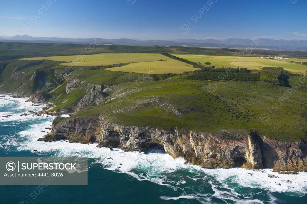 Aerial view. Garden Route showing cliffs near Plettenberg Bay (Plettenbergbay). Western Cape, South Africa.