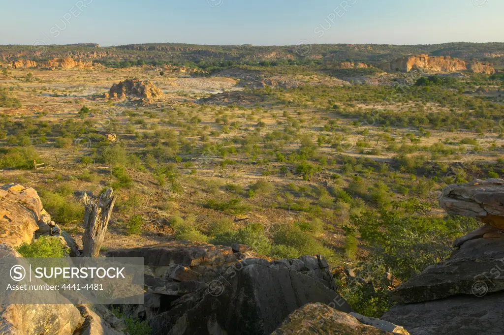 View from de Beer's Koppie towards Limpopo River. Tuli Lodge. Northern Tuli Game Reserve. Botswana.