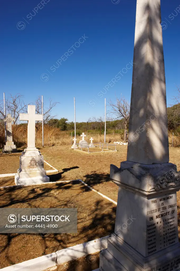 Anglo Boer War memorials to the British solders and officers who fell at the Battle of Elandslaagte. Near Glencoe/Ladysmith. kwaZulu-Natal. South Africa