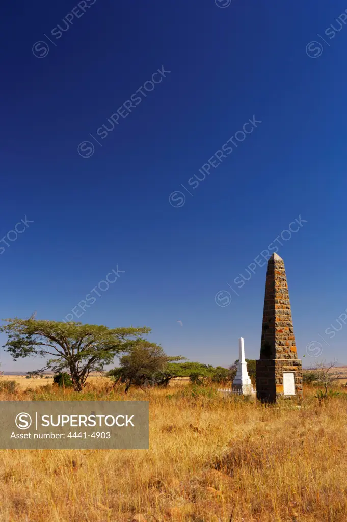 Anglo Boer War memorials to the British solders and officers who fell at the Battle of Elandslaagte. Near Glencoe/Ladysmith. kwaZulu-Natal. South Africa
