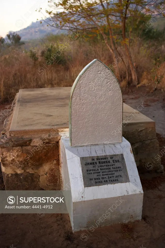 The grave of James Rorke, buried at Rorke's Drift, site of a fierce battle during the Anglo Zulu War of 1879. kwaZulu-Natal. South Africa