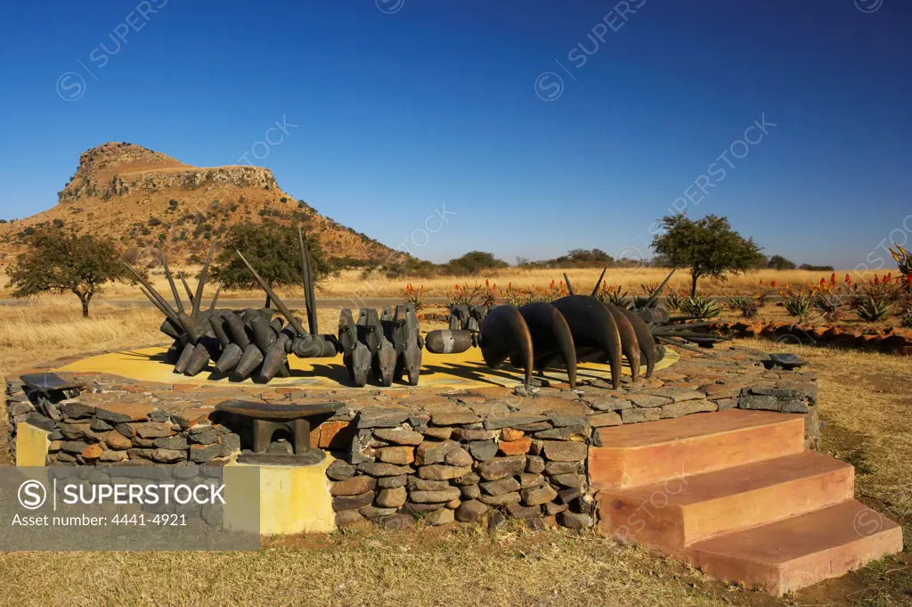Memorial to the Zulu warriors who fell at the Battle of Isandlwana during the Anglo Zulu War of 1879. Near Nqutu. kwaZulu-Natal. South Africa