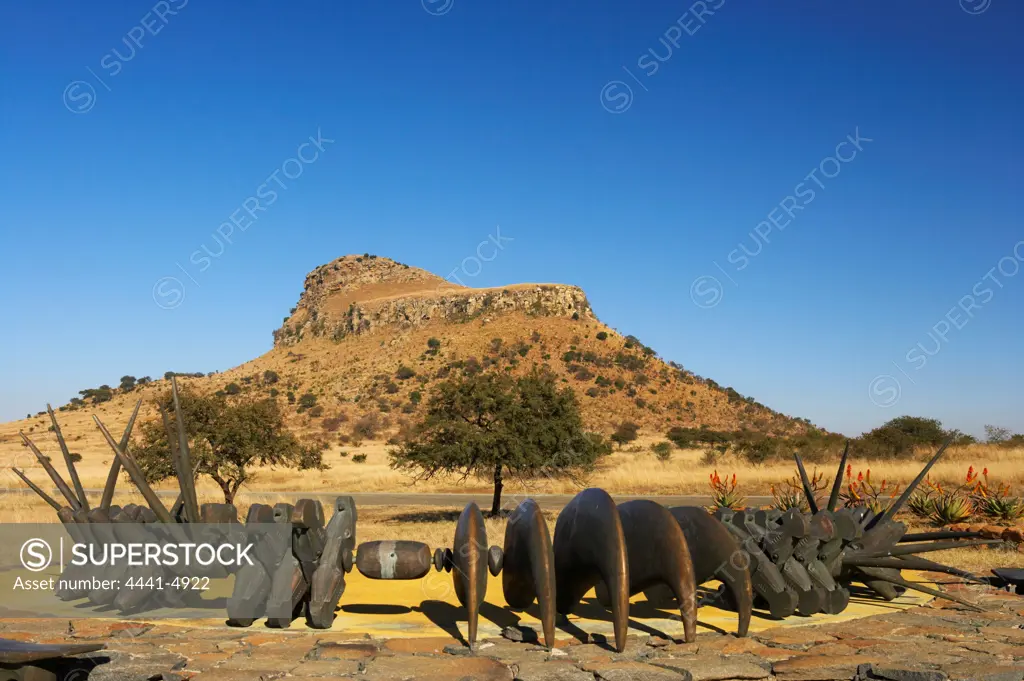 Memorial to the Zulu warriors who fell at the Battle of Isandlwana during the Anglo Zulu War of 1879. Near Nqutu. kwaZulu-Natal. South Africa
