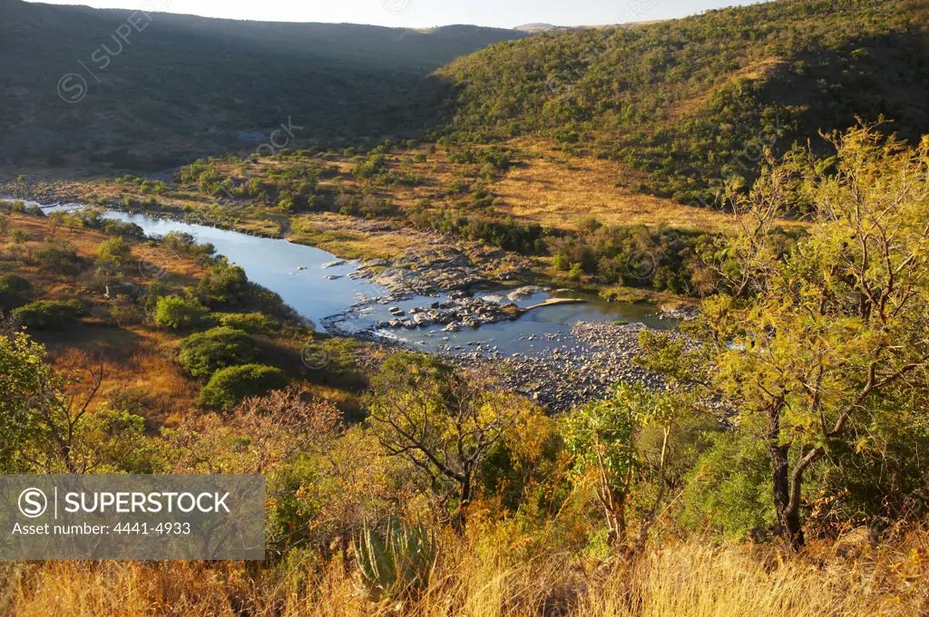 View of Fugitive's Drift where survivors from the Battle of Isandlwana fled to safety across the Buffalo River. Near Dundee. kwaZulu-Natal. South Africa